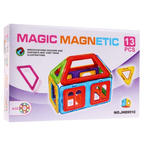 Mini sada Magnetické bloky pro děti 3+ Barevné prvky 13 ks + Šablona struktury