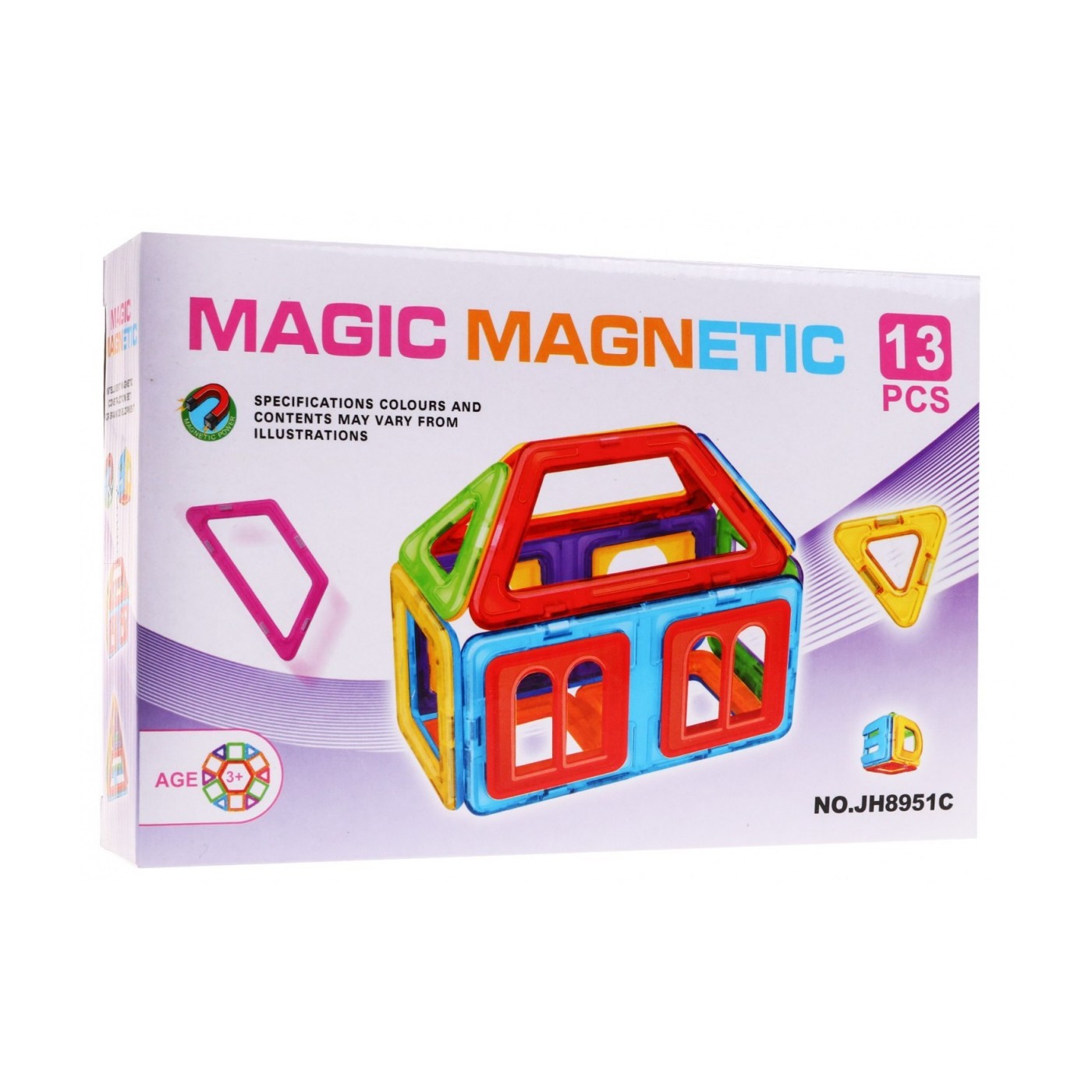 Mini sada Magnetické bloky pro děti 3+ Barevné prvky 13 ks + Šablona struktury