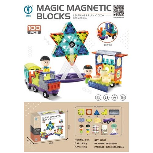 Magnetické bloky sada 100 kusů