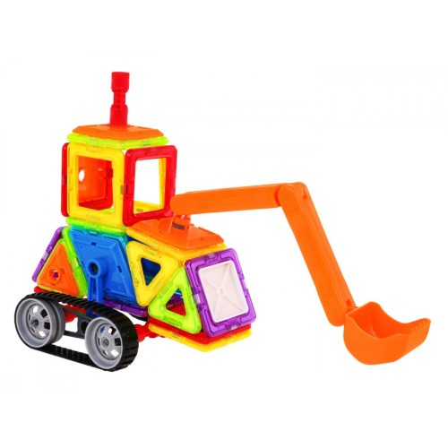 Stavební magnetické bloky pro děti 3+ Sada 78 ks. Magnetické a plastové podložky kolečkového modulu ramene rypadla