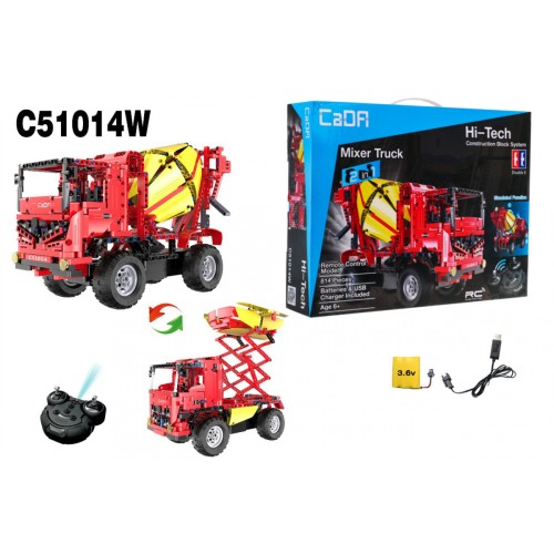 Technické bloky CaDA 814 el. Dálkové ovládání Míchačka betonu Truck 2v1 Dětský výtah 6+