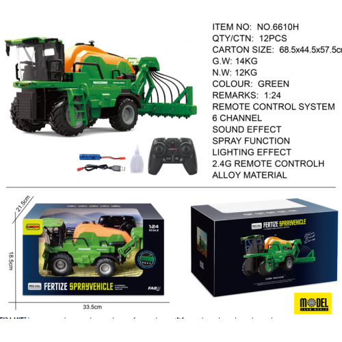 R/C Harvester 1:24 zelená s funkcí kouře