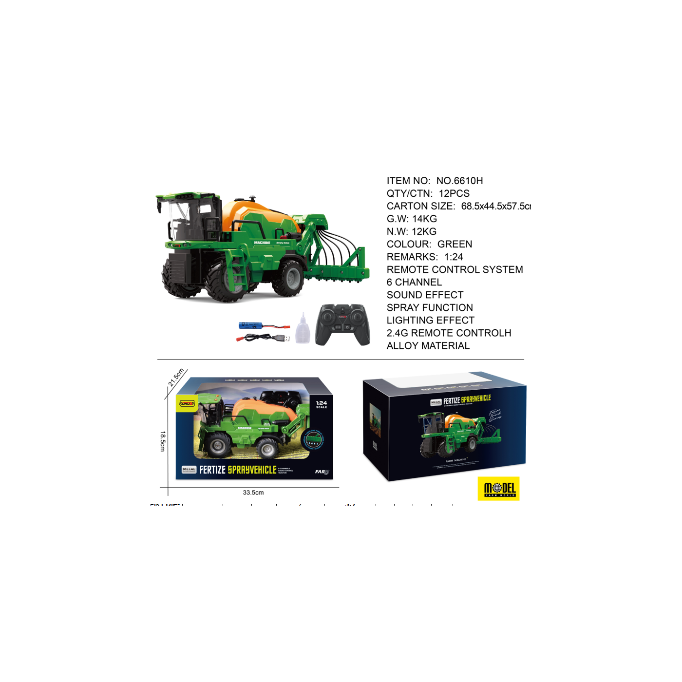 R/C Harvester 1:24 zelená s funkcí kouře