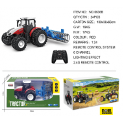 R/C traktor 1:24 červený s hráběmi