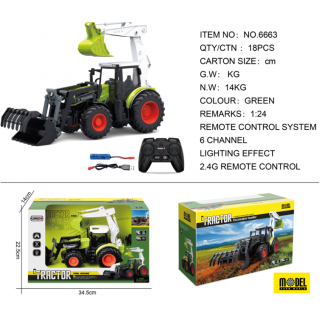 R/C traktor 1:24 zelený s funkcí rypadla