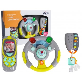 Dětská interaktivní sada ovladačů 3+ Volant + Ovládání s klíči + Telefon + Zvuky světla