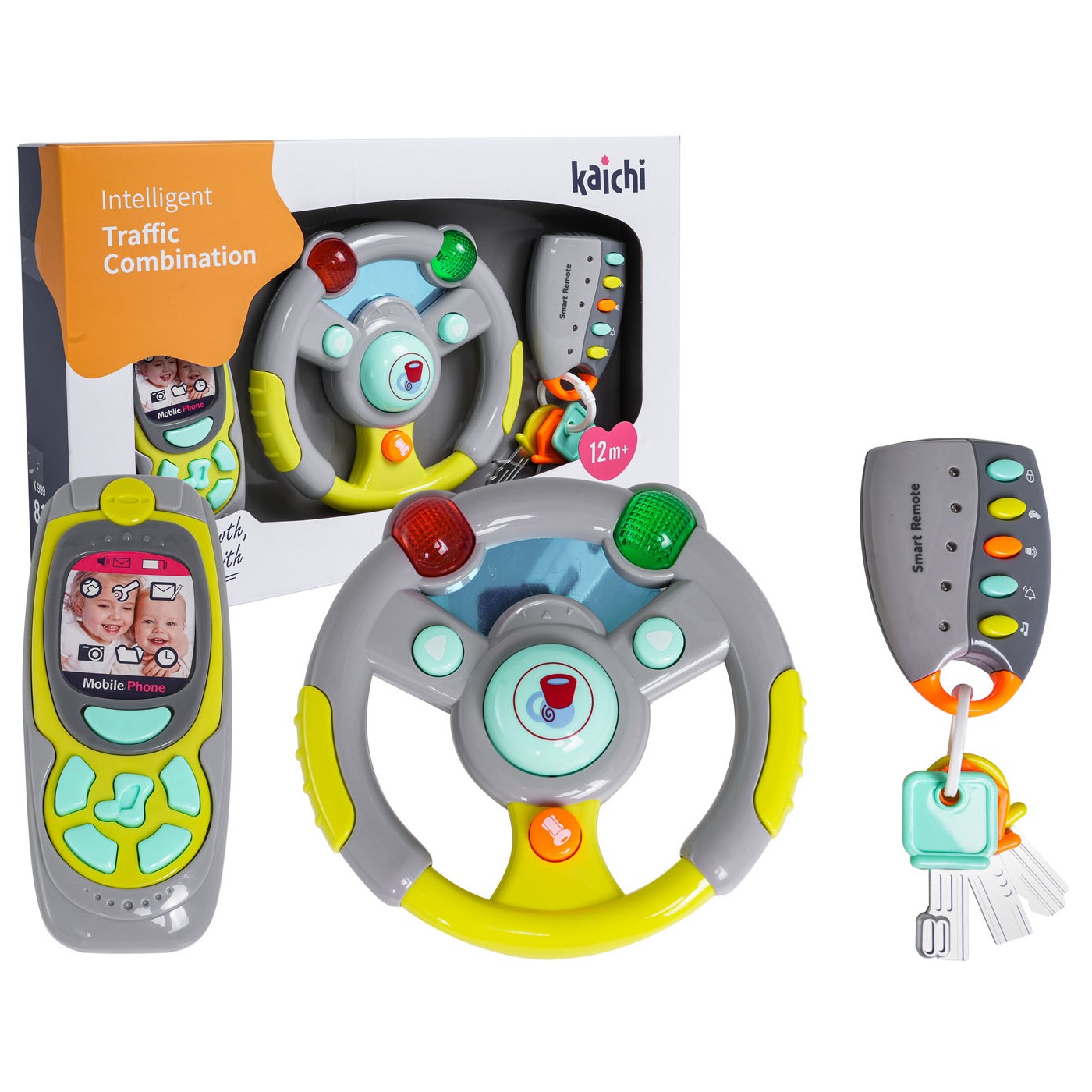 Dětská interaktivní sada ovladačů 3+ Volant + Ovládání s klíči + Telefon + Zvuky světla