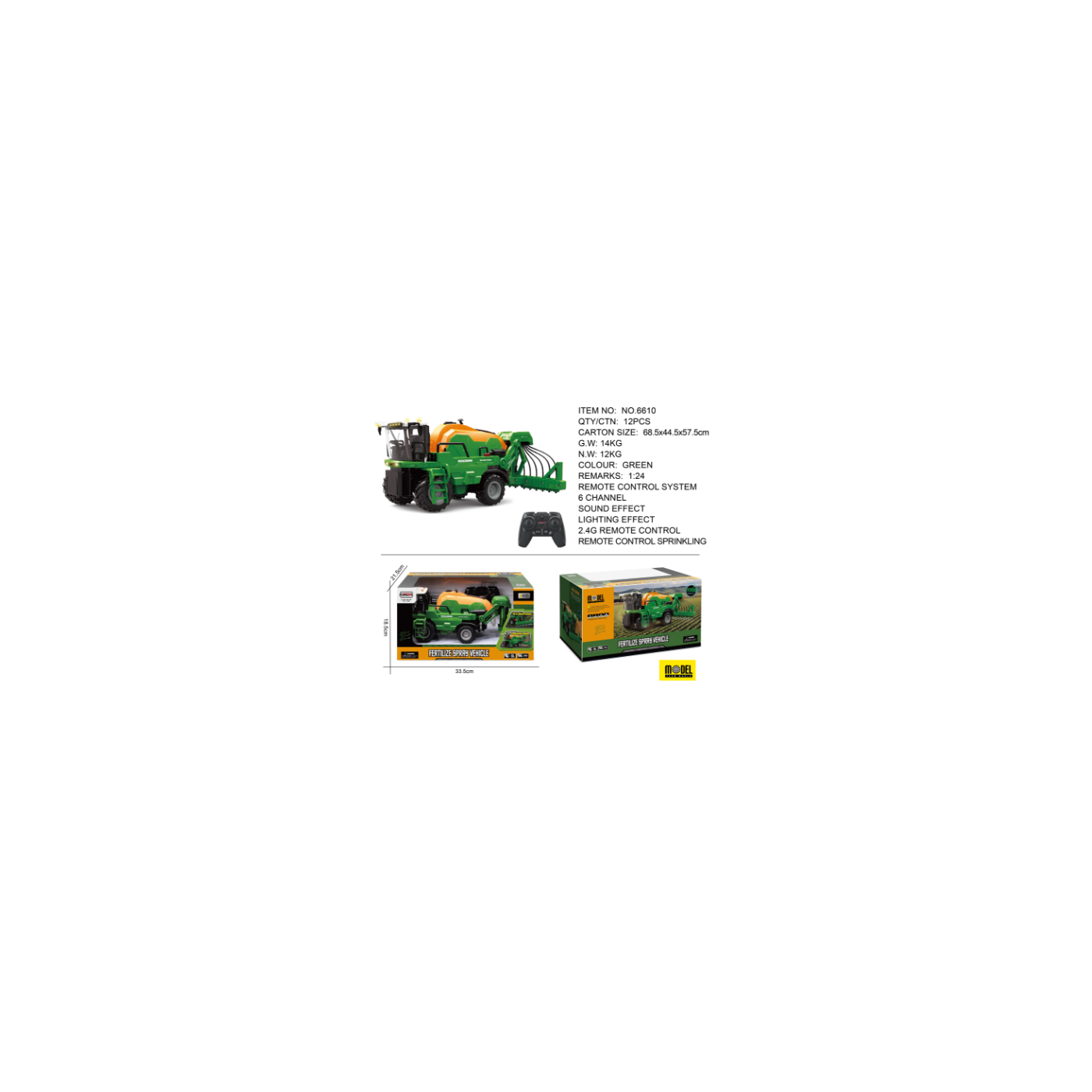 R/C Harvester 1:24 zelený se světly a zvukovou funkcí