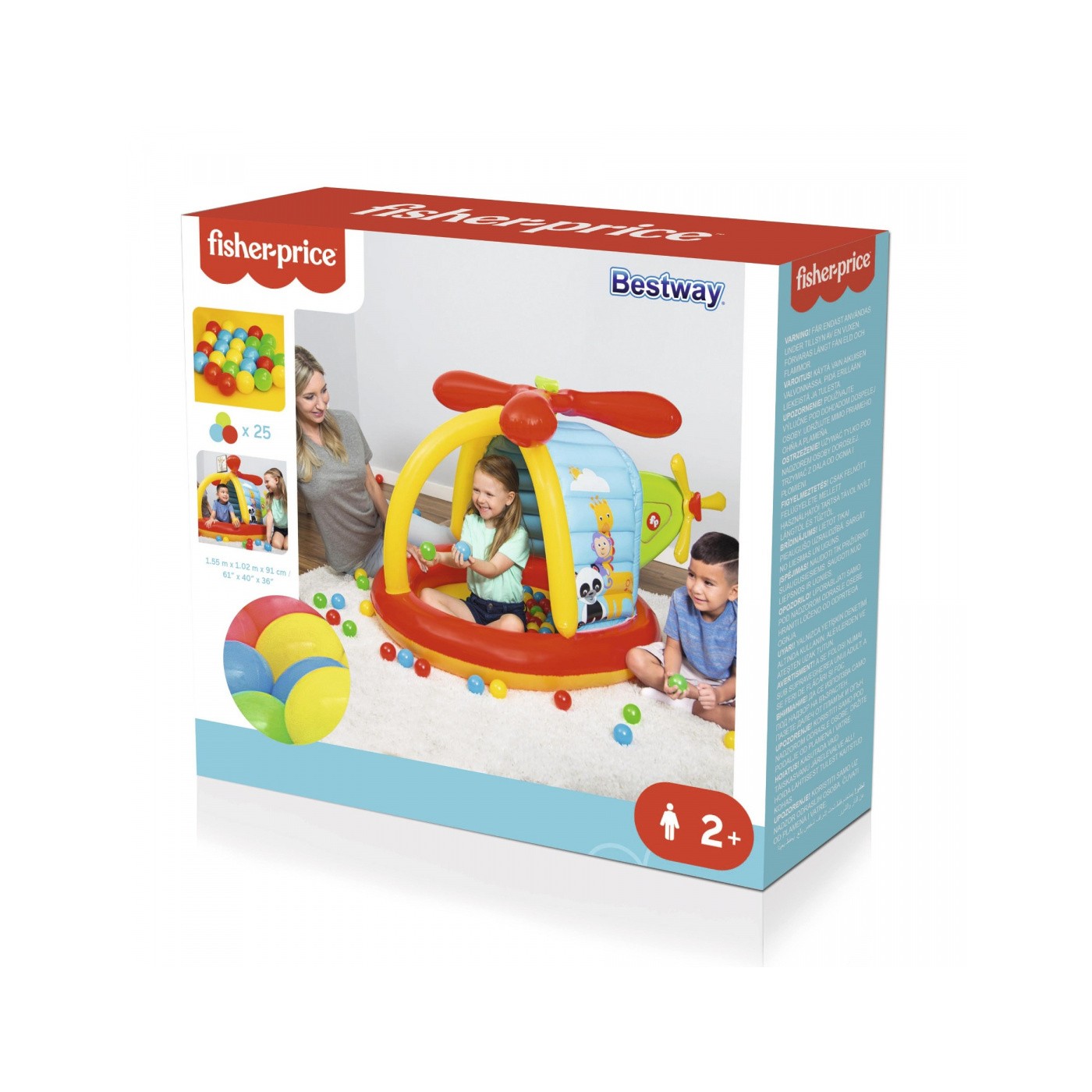 BESTWAY 155x102x91cm + míčky nafukovací Fisher-Price Playpen pro děti zásobník