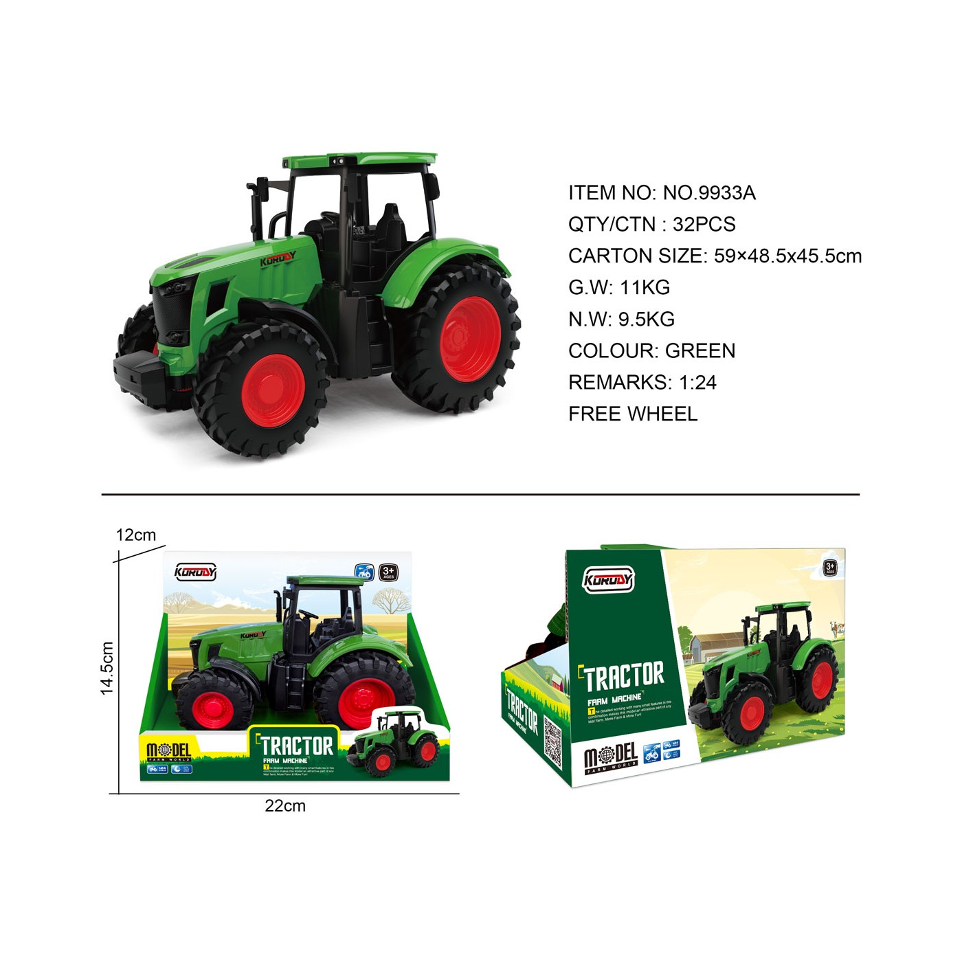 Zelený zemědělský traktor