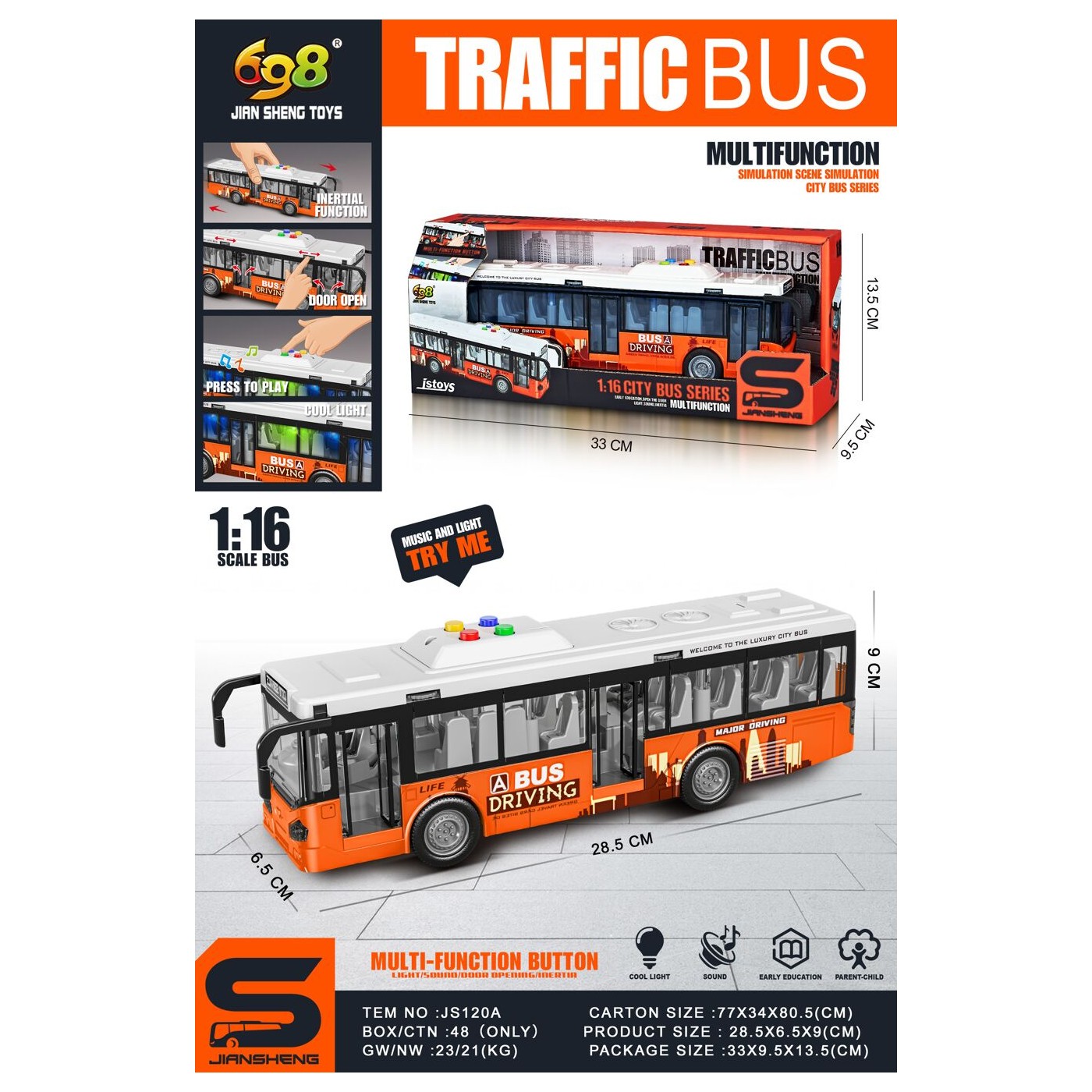 Autobus s otevíracími dveřmi se světelnou a zvukovou funkcí