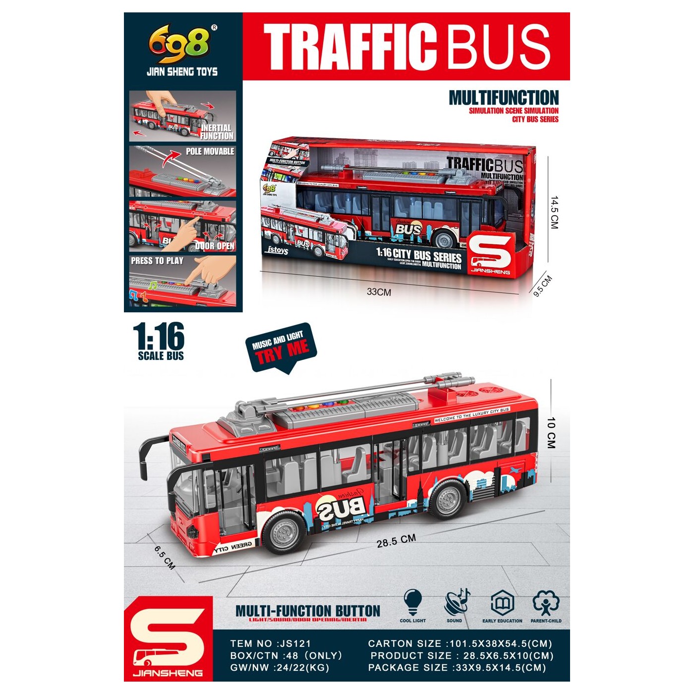 Městský autobus červený 1:16