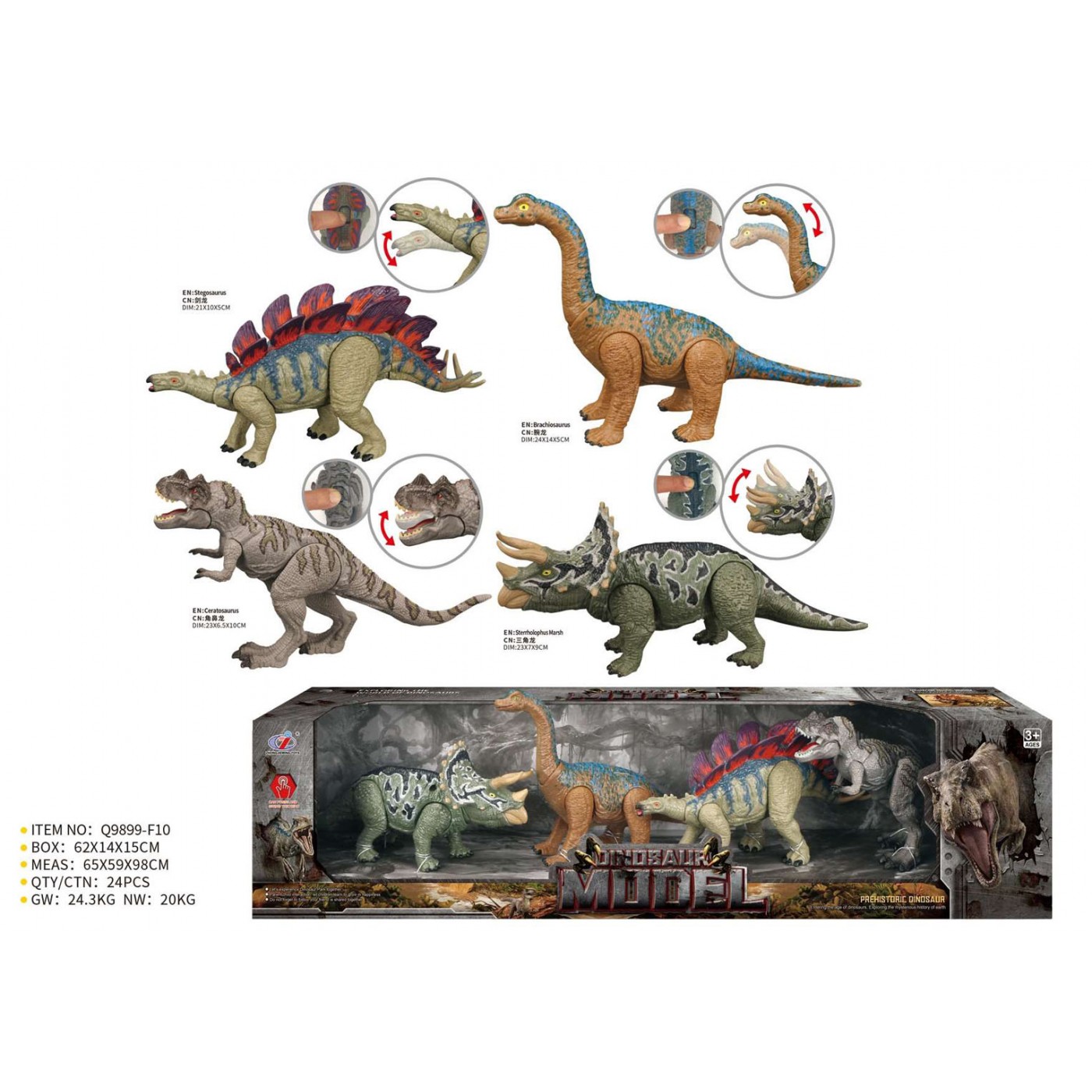 Sada 4 pohyblivých prvků s dinosaury