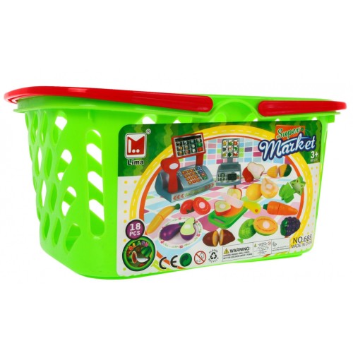 Dětský obchod ovoce zelenina 3+ sada ovocné zeleniny + nákupní košík + pokladna + hmotnost + příslušenství