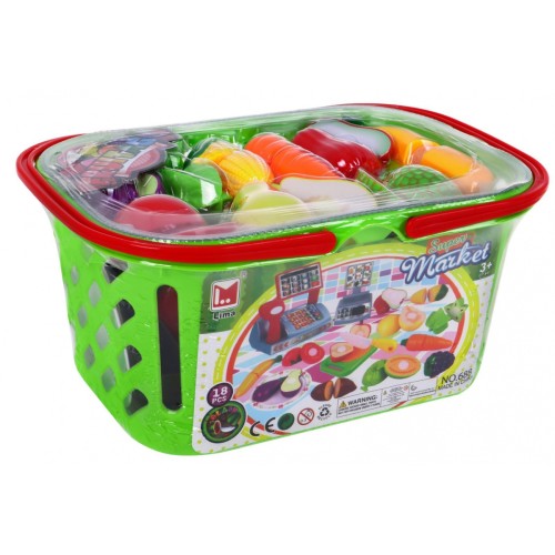 Dětský obchod ovoce zelenina 3+ sada ovocné zeleniny + nákupní košík + pokladna + hmotnost + příslušenství
