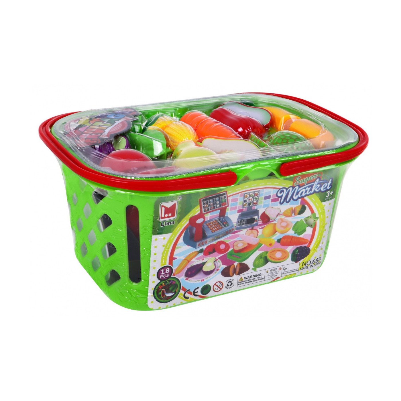 Dětský obchod ovoce zelenina 3+ sada ovocné zeleniny + nákupní košík + pokladna + hmotnost + příslušenství