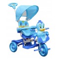 Dětské tříkolové kolo Duck Blue + zvuky + střecha + zábrana + stupačka + rukojeť + úložný prostor