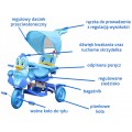 Dětské tříkolové kolo Duck Blue + zvuky + střecha + zábrana + stupačka + rukojeť + úložný prostor
