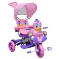 Dětské tříkolové kolo Purple Duck + zvuky + střecha + zábrana + opěrka nohou + rukojeť + úložný prostor