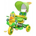 Dětské tříkolové kolo Green Duck + zvuky + střecha + zábrana + opěrka nohou + rukojeť + úložný prostor