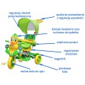 Dětské tříkolové kolo Green Duck + zvuky + střecha + zábrana + opěrka nohou + rukojeť + úložný prostor