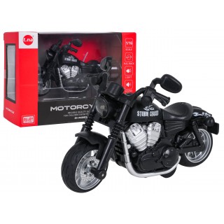 Kovový motocykl černý se světly a funkcí zvuku