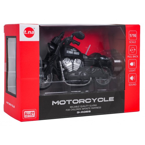 Kovový motocykl černý se světly a funkcí zvuku