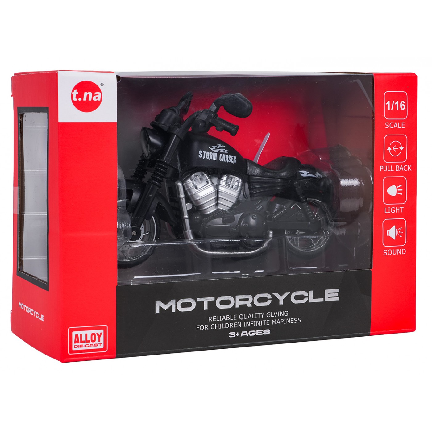 Kovový motocykl černý se světly a funkcí zvuku