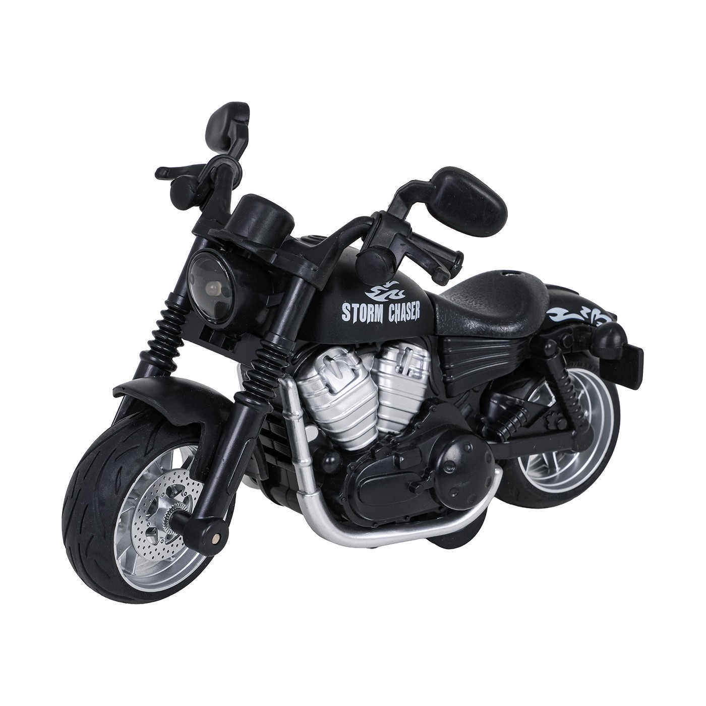 Kovový motocykl černý se světly a funkcí zvuku