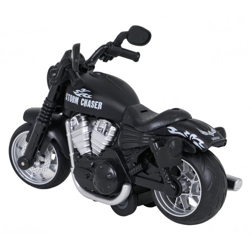 Kovový motocykl černý se světly a funkcí zvuku