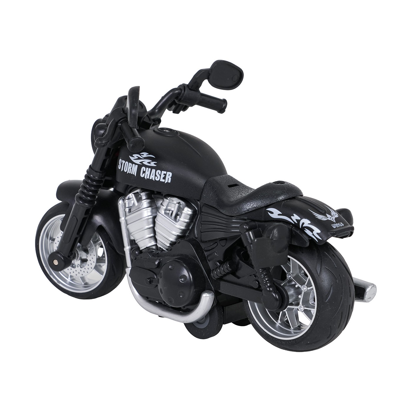 Kovový motocykl černý se světly a funkcí zvuku