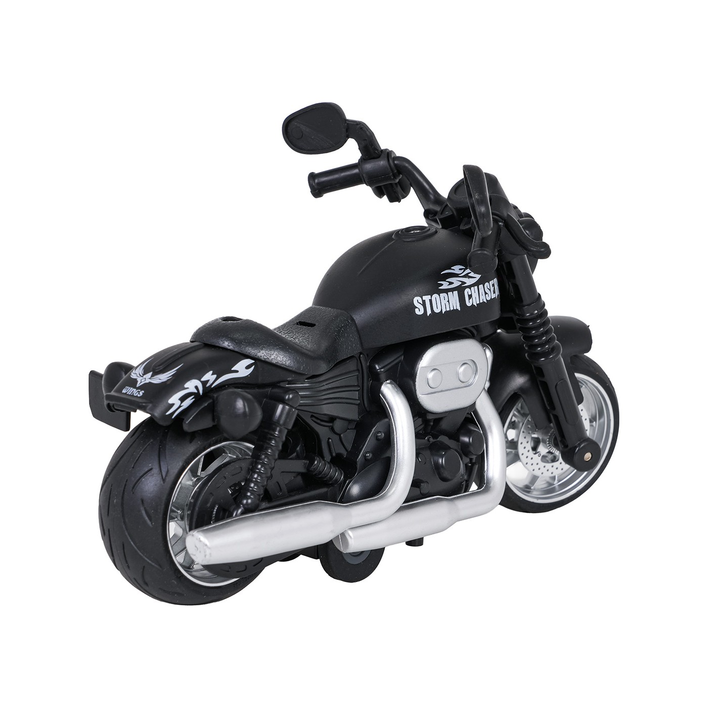 Kovový motocykl černý se světly a funkcí zvuku