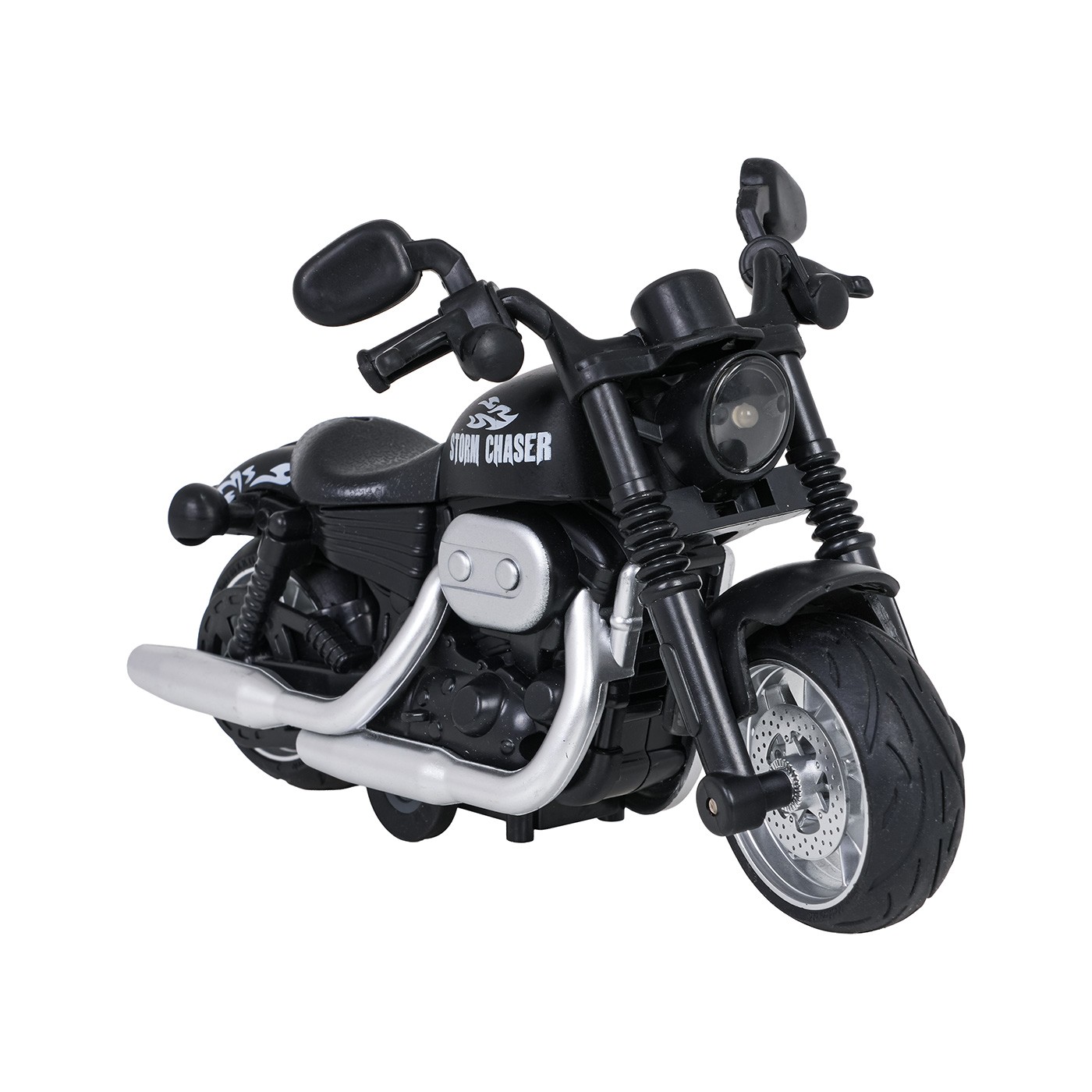 Kovový motocykl černý se světly a funkcí zvuku