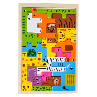 Dřevěná sada puzzle zvířat