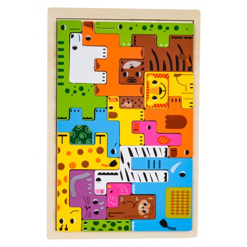 Dřevěná sada puzzle zvířat