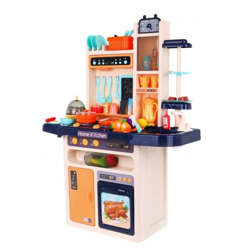 Stylová modrá dětská kuchyně 3+ vodovodní baterie + interaktivní hořák s párou + audio panel 65 el.