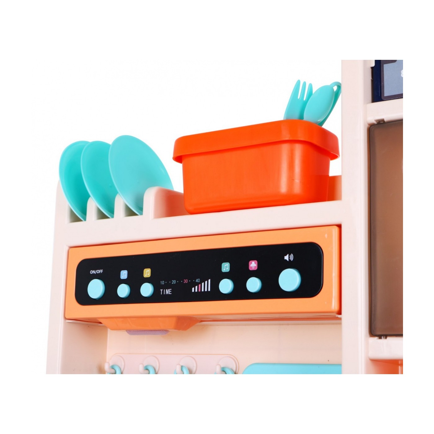 Stylová modrá dětská kuchyně 3+ vodovodní baterie + interaktivní hořák s párou + audio panel 65 el.