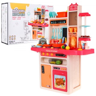 Stylová růžová dětská kuchyňská baterie 3+ vodovodní baterie + interaktivní hořák s párou + audio panel 65 el.