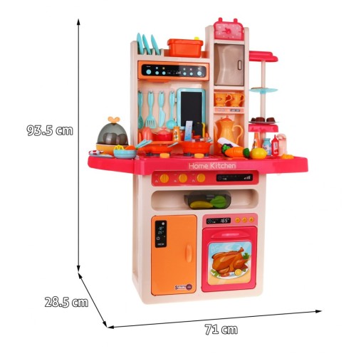 Stylová růžová dětská kuchyňská baterie 3+ vodovodní baterie + interaktivní hořák s párou + audio panel 65 el.