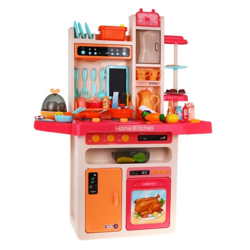 Stylová růžová dětská kuchyňská baterie 3+ vodovodní baterie + interaktivní hořák s párou + audio panel 65 el.