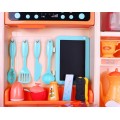 Stylová růžová dětská kuchyňská baterie 3+ vodovodní baterie + interaktivní hořák s párou + audio panel 65 el.