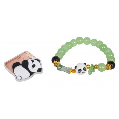 Sada šperků s náramkem panda zelený