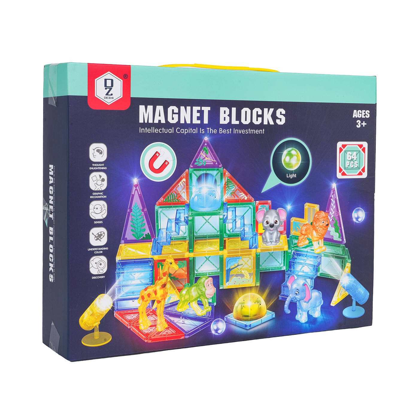 Sada 3D magnetických bloků ZOO, 64 dílků.