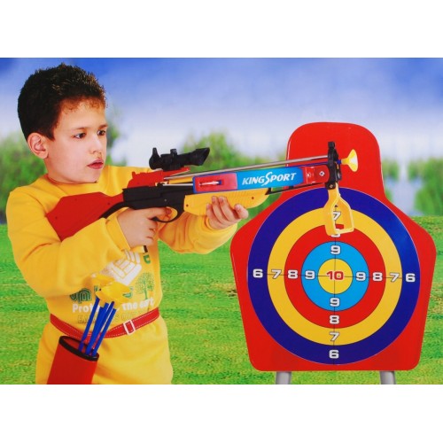 Velká kuše pro děti 3+ štít na stojanu + 3 balíky s přísavkami + hrot
