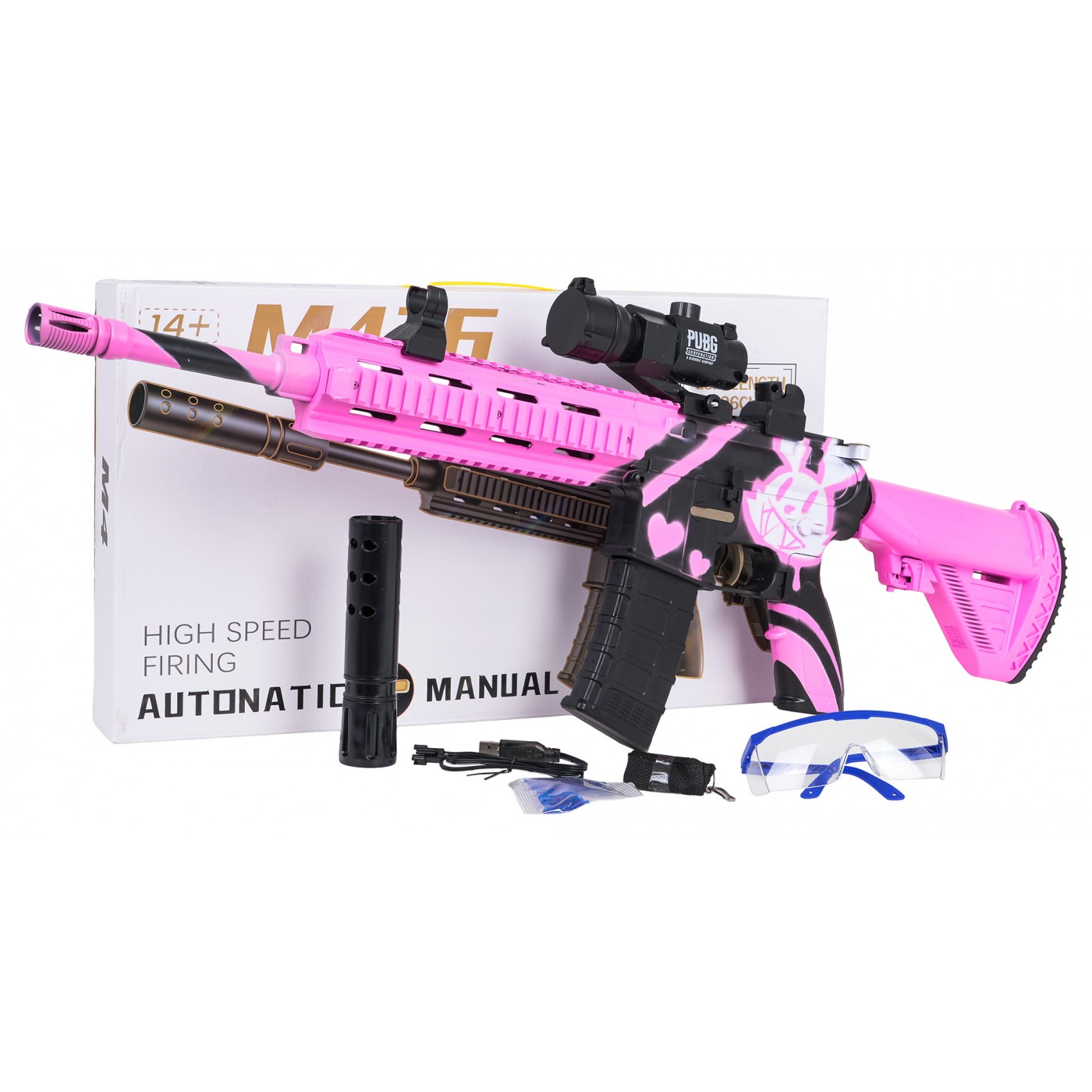 Puška M416 Pink Water Diabolo + příslušenství