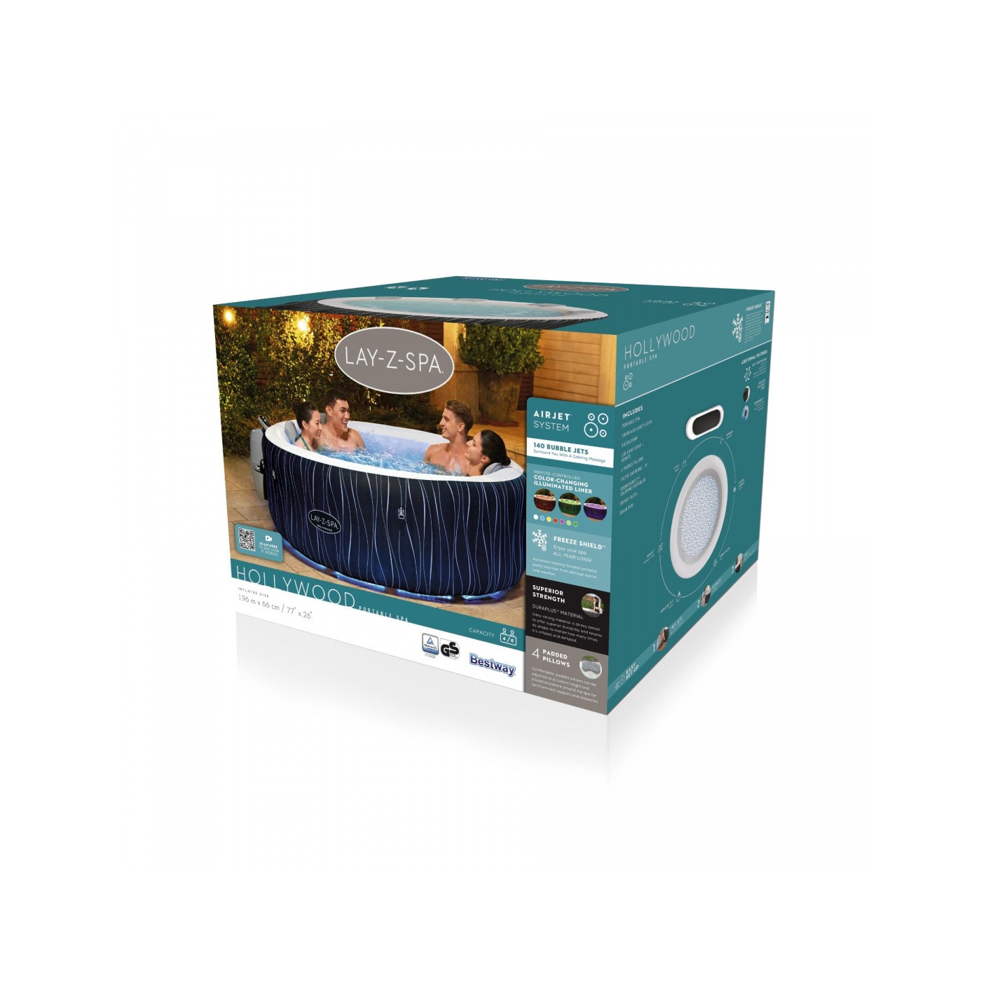 Hollywood Lay-Z-Spa AirJet Home Spa BESTWAY 6místný + LED + 4 polštáře