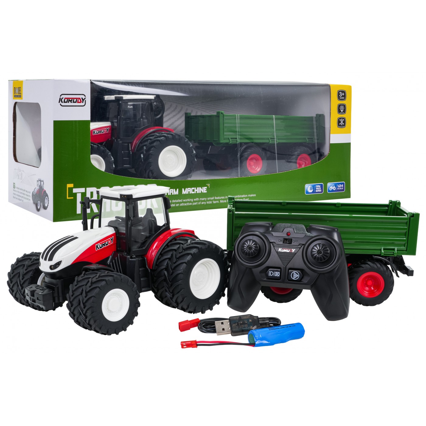 Červený R/C tahač se zeleným návěsem