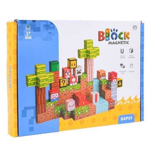 Sada magnetických kostek, bloků, 84 dílů.