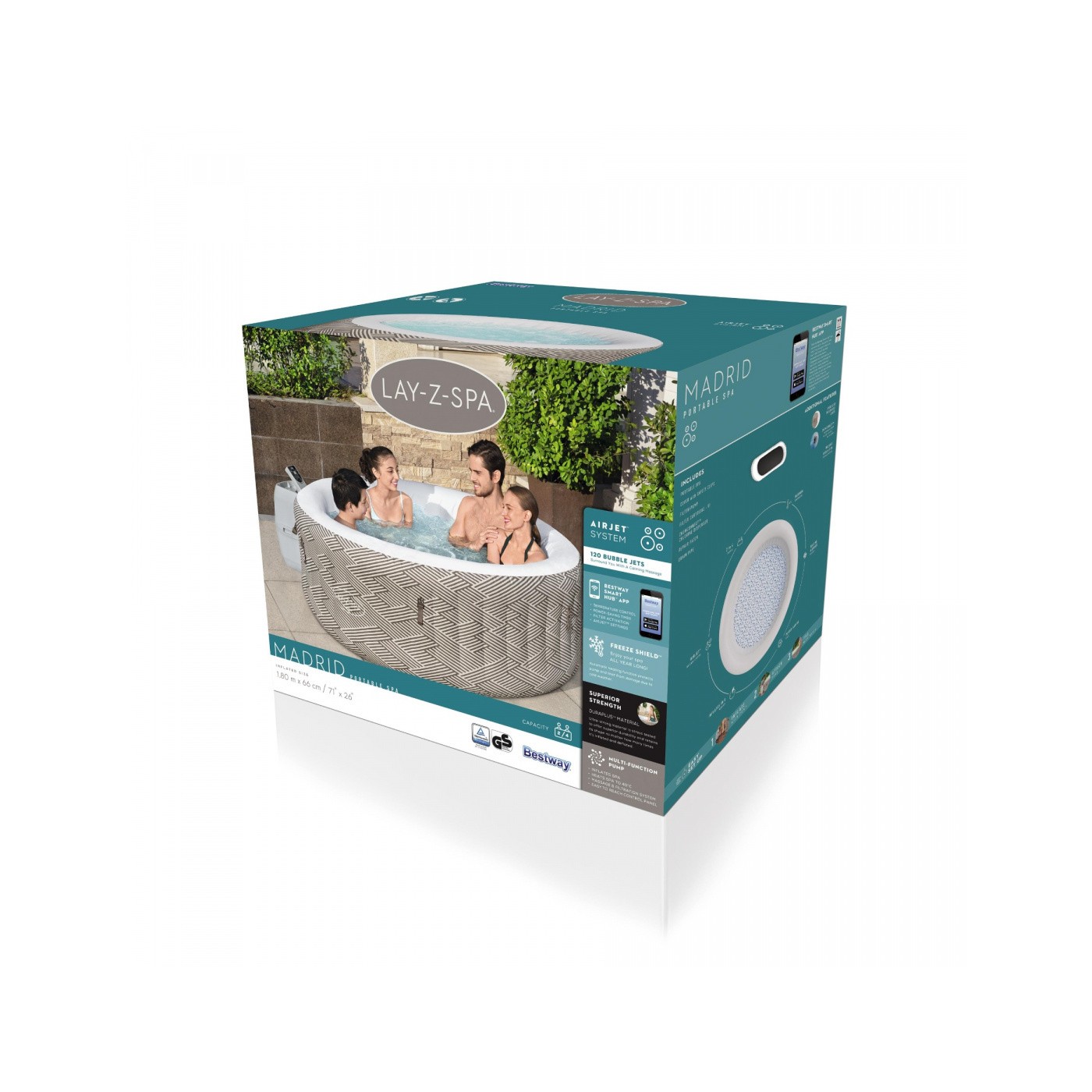 Madrid Lay-Z-Spa Jacuzzi pro zahradu BESTWAY 4-lůžkový + čerpadlo s filtrem + kryt