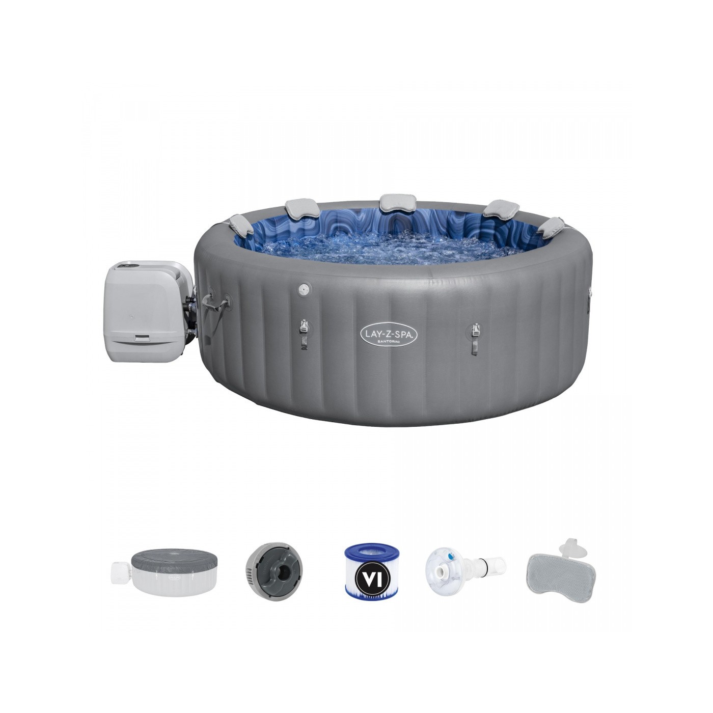 Santorini Lay-Z-Spa HydroJet Pro Garden Jacuzzi BESTWAY 7místné čerpadlo LED 5 polštářů